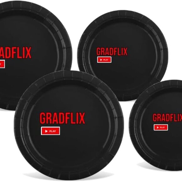 Gradflix Party Paper Supply Set, Black Paper Plates, Napkins and Cups, Movie - Picture 4 of 4